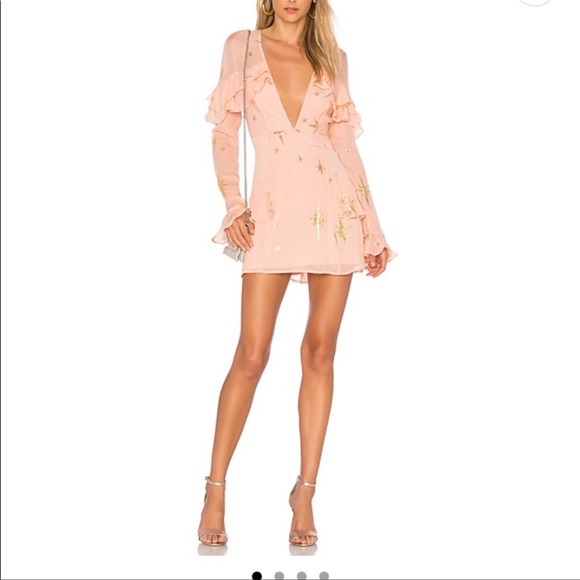 NWT For Love & Lemons Gilded Star Mini Dress Rose Gold - Picture 2 of 4